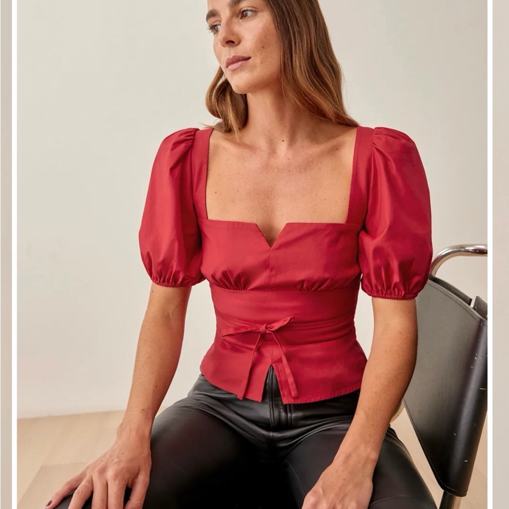 Reformation Fiske Scarlet Puff Sleeve Blouse